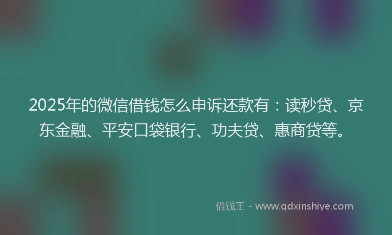 2025年的微信借钱怎么申诉还款有：读秒贷、京东金融、平安口袋银行、功夫贷、惠商贷等。