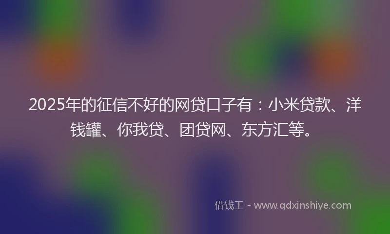 2025年的征信不好的网贷口子有：小米贷款、洋钱罐、你我贷、团贷网、东方汇等。