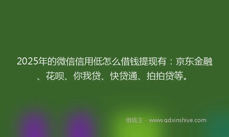 2025年的微信信用低怎么借钱提现有：京东金融、花呗、你我贷、快贷通、拍拍贷等。