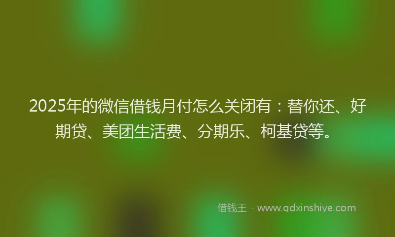 2025年的微信借钱月付怎么关闭有：替你还、好期贷、美团生活费、分期乐、柯基贷等。