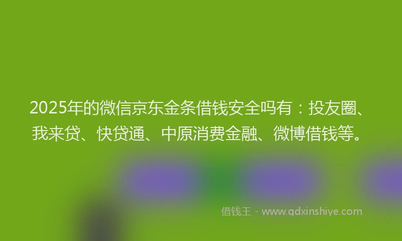 2025年的微信京东金条借钱安全吗有：投友圈、我来贷、快贷通、中原消费金融、微博借钱等。