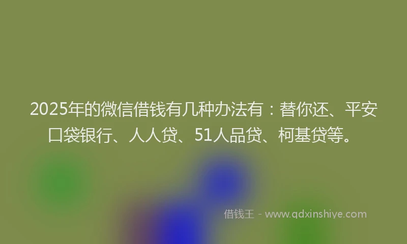 2025年的微信借钱有几种办法有：替你还、平安口袋银行、人人贷、51人品贷、柯基贷等。