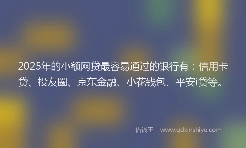 2025年的小额网贷最容易通过的银行有：信用卡贷、投友圈、京东金融、小花钱包、平安i贷等。
