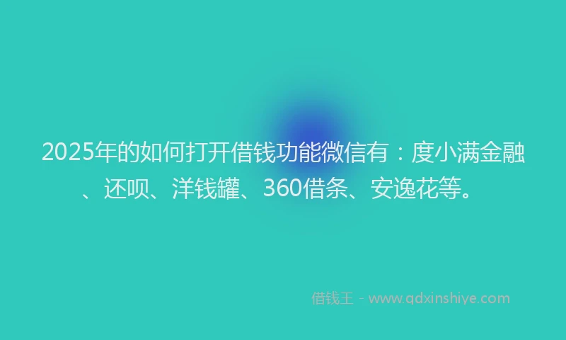 2025年的如何打开借钱功能微信有：度小满金融、还呗、洋钱罐、360借条、安逸花等。