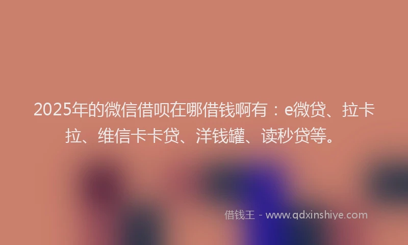 2025年的微信借呗在哪借钱啊有：e微贷、拉卡拉、维信卡卡贷、洋钱罐、读秒贷等。