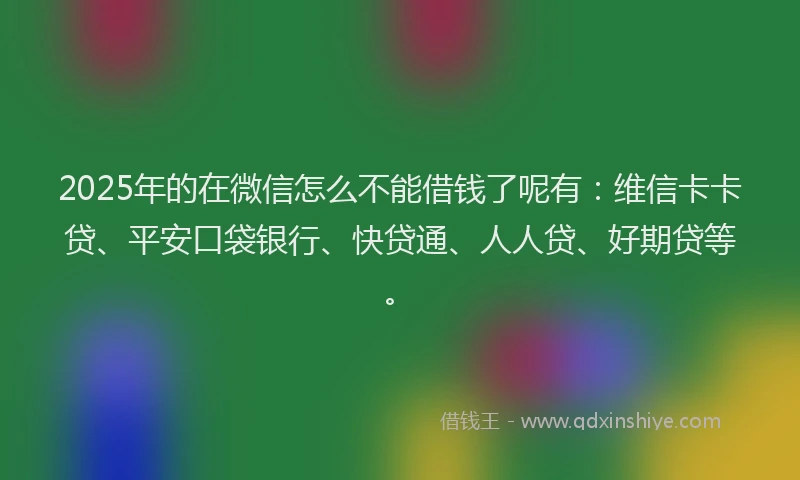 2025年的在微信怎么不能借钱了呢有：维信卡卡贷、平安口袋银行、快贷通、人人贷、好期贷等。