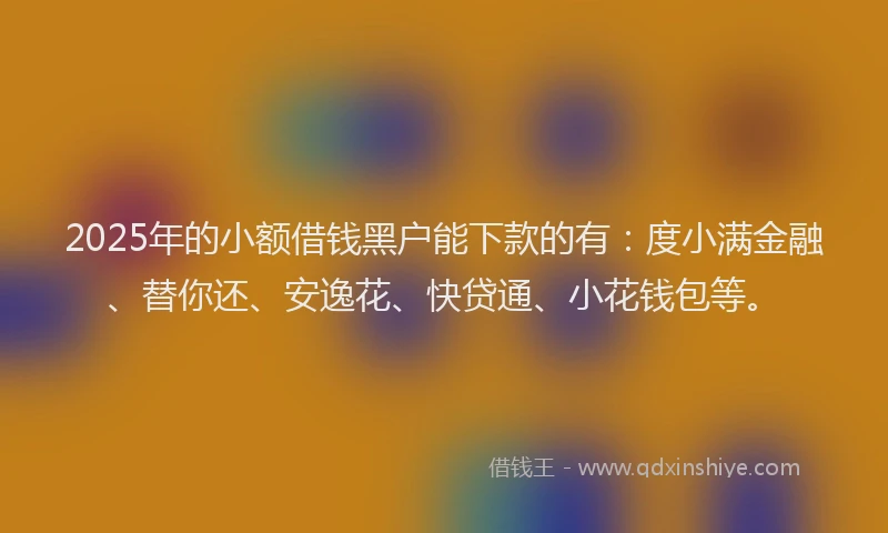 2025年的小额借钱黑户能下款的有：度小满金融、替你还、安逸花、快贷通、小花钱包等。