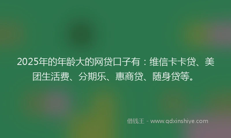 2025年的年龄大的网贷口子有：维信卡卡贷、美团生活费、分期乐、惠商贷、随身贷等。