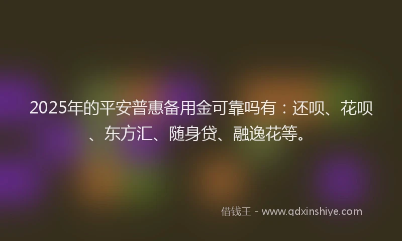 2025年的平安普惠备用金可靠吗有：还呗、花呗、东方汇、随身贷、融逸花等。