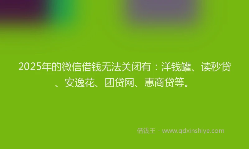 2025年的微信借钱无法关闭有：洋钱罐、读秒贷、安逸花、团贷网、惠商贷等。