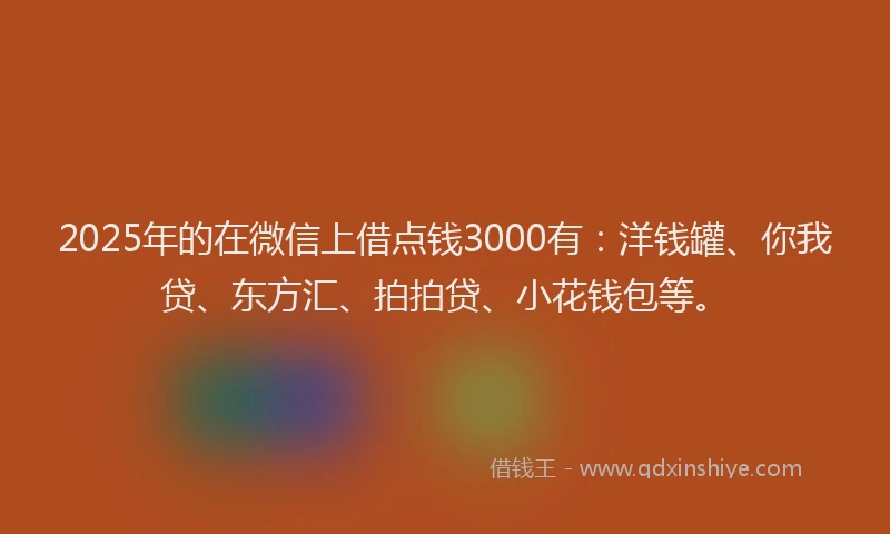 2025年的在微信上借点钱3000有：洋钱罐、你我贷、东方汇、拍拍贷、小花钱包等。