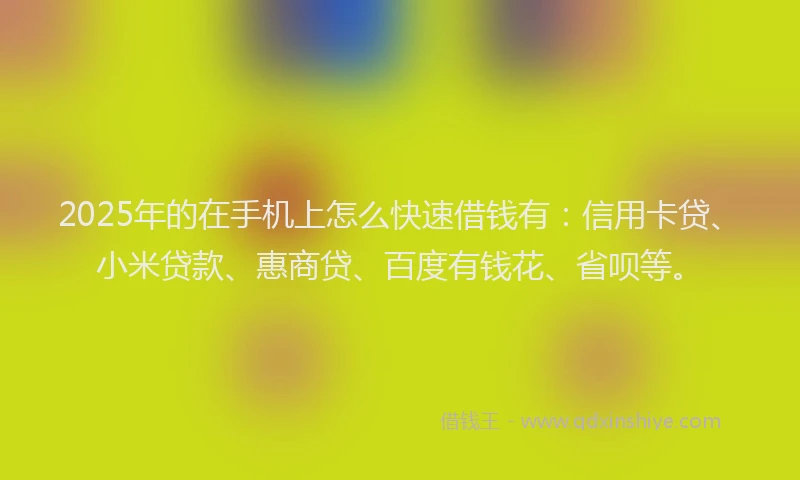 2025年的在手机上怎么快速借钱有：信用卡贷、小米贷款、惠商贷、百度有钱花、省呗等。
