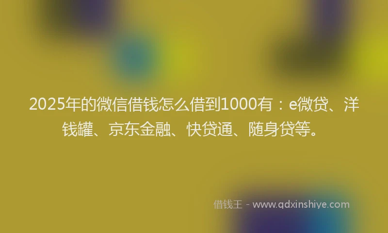 2025年的微信借钱怎么借到1000有：e微贷、洋钱罐、京东金融、快贷通、随身贷等。