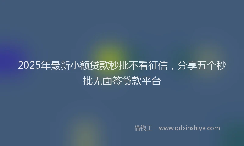 2025年最新小额贷款秒批不看征信，分享五个秒批无面签贷款平台