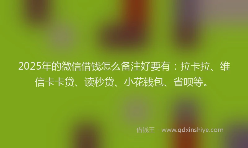 2025年的微信借钱怎么备注好要有：拉卡拉、维信卡卡贷、读秒贷、小花钱包、省呗等。