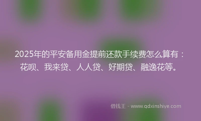 2025年的平安备用金提前还款手续费怎么算有：花呗、我来贷、人人贷、好期贷、融逸花等。