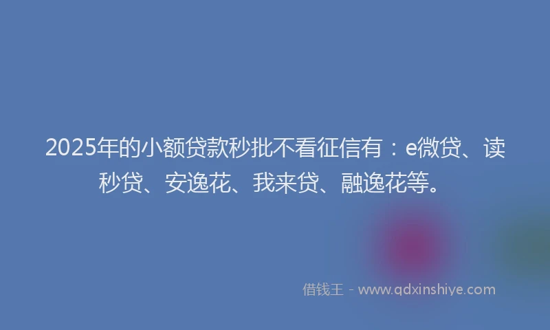2025年的小额贷款秒批不看征信有：e微贷、读秒贷、安逸花、我来贷、融逸花等。