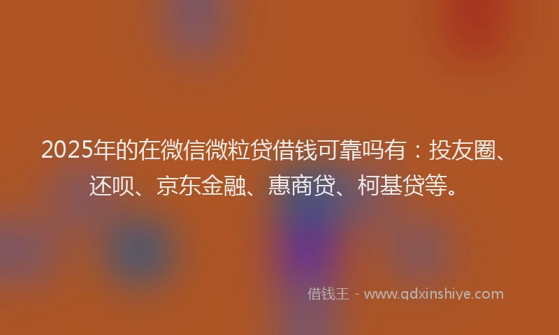 2025年的在微信微粒贷借钱可靠吗有：投友圈、还呗、京东金融、惠商贷、柯基贷等。