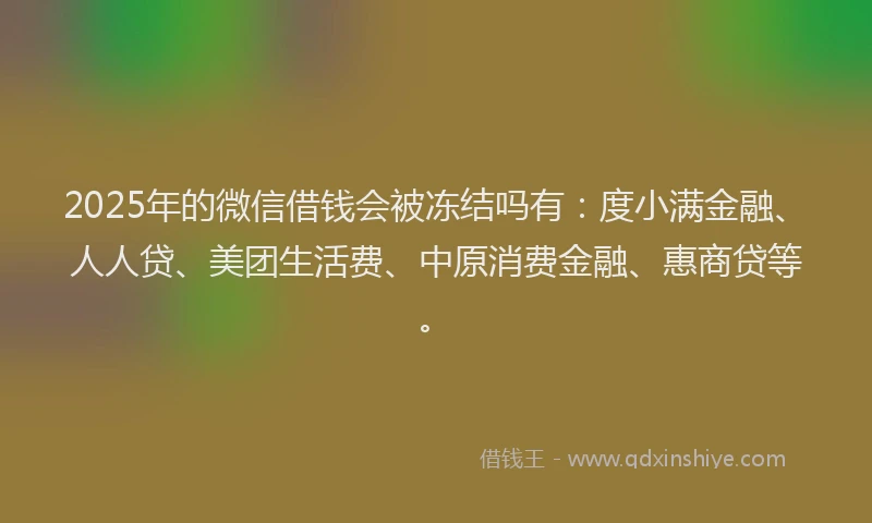 2025年的微信借钱会被冻结吗有：度小满金融、人人贷、美团生活费、中原消费金融、惠商贷等。