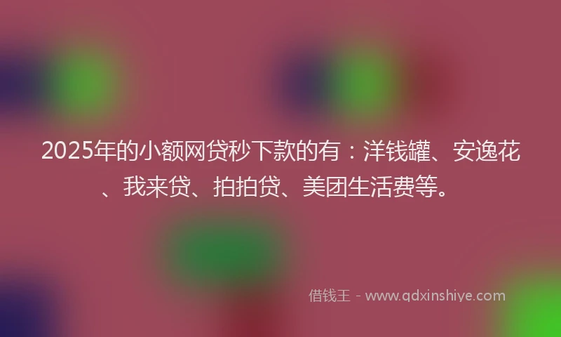 2025年的小额网贷秒下款的有：洋钱罐、安逸花、我来贷、拍拍贷、美团生活费等。