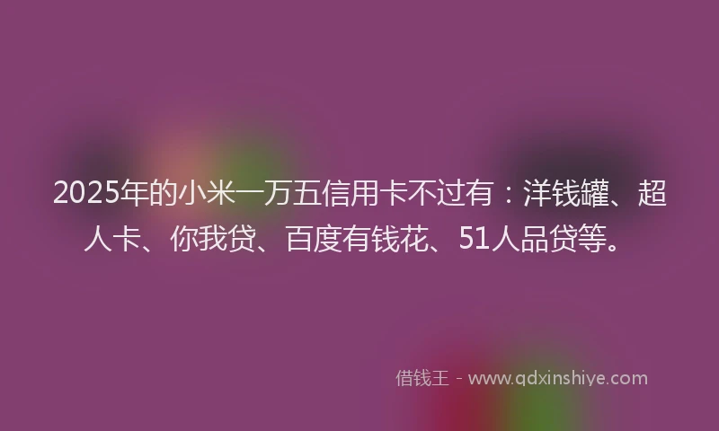 2025年的小米一万五信用卡不过有：洋钱罐、超人卡、你我贷、百度有钱花、51人品贷等。