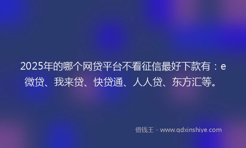 2025年的哪个网贷平台不看征信最好下款有：e微贷、我来贷、快贷通、人人贷、东方汇等。