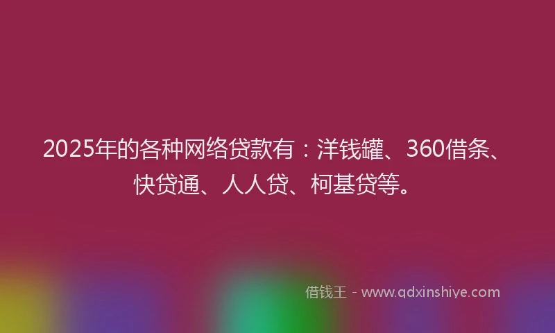 2025年的各种网络贷款有：洋钱罐、360借条、快贷通、人人贷、柯基贷等。