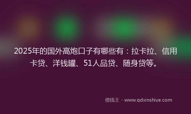 2025年的国外高炮口子有哪些有：拉卡拉、信用卡贷、洋钱罐、51人品贷、随身贷等。