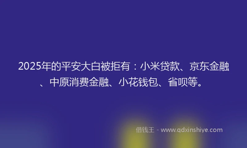 2025年的平安大白被拒有：小米贷款、京东金融、中原消费金融、小花钱包、省呗等。