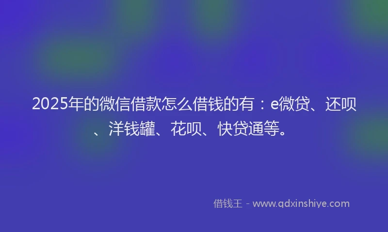 2025年的微信借款怎么借钱的有：e微贷、还呗、洋钱罐、花呗、快贷通等。