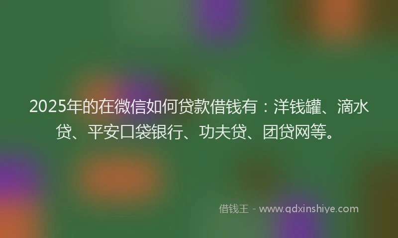 2025年的在微信如何贷款借钱有：洋钱罐、滴水贷、平安口袋银行、功夫贷、团贷网等。