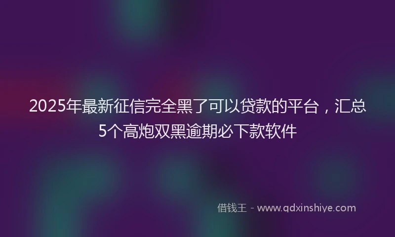 2025年最新征信完全黑了可以贷款的平台，汇总5个高炮双黑逾期必下款软件