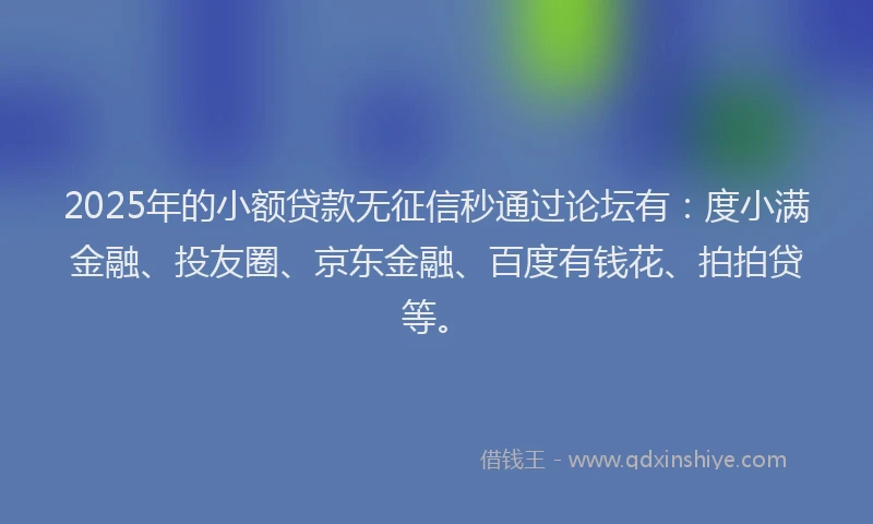 2025年的小额贷款无征信秒通过论坛有：度小满金融、投友圈、京东金融、百度有钱花、拍拍贷等。