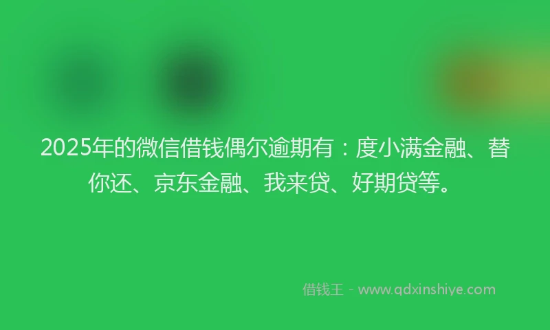 2025年的微信借钱偶尔逾期有：度小满金融、替你还、京东金融、我来贷、好期贷等。