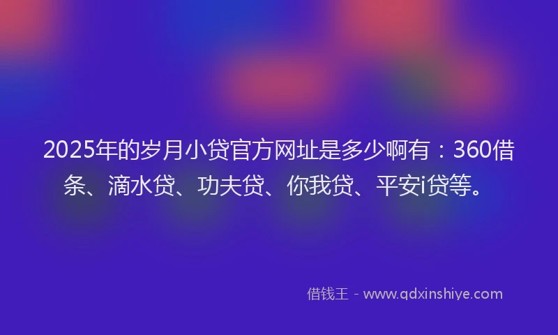 2025年的岁月小贷官方网址是多少啊有：360借条、滴水贷、功夫贷、你我贷、平安i贷等。