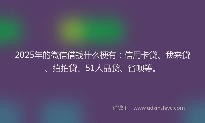 2025年的微信借钱什么梗有：信用卡贷、我来贷、拍拍贷、51人品贷、省呗等。