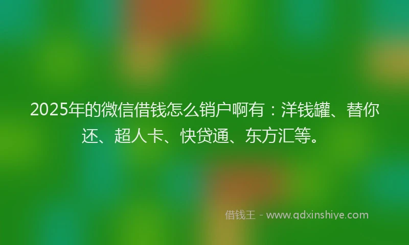2025年的微信借钱怎么销户啊有：洋钱罐、替你还、超人卡、快贷通、东方汇等。