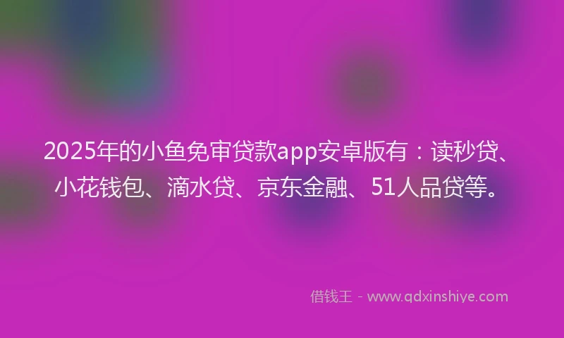 2025年的小鱼免审贷款app安卓版有：读秒贷、小花钱包、滴水贷、京东金融、51人品贷等。