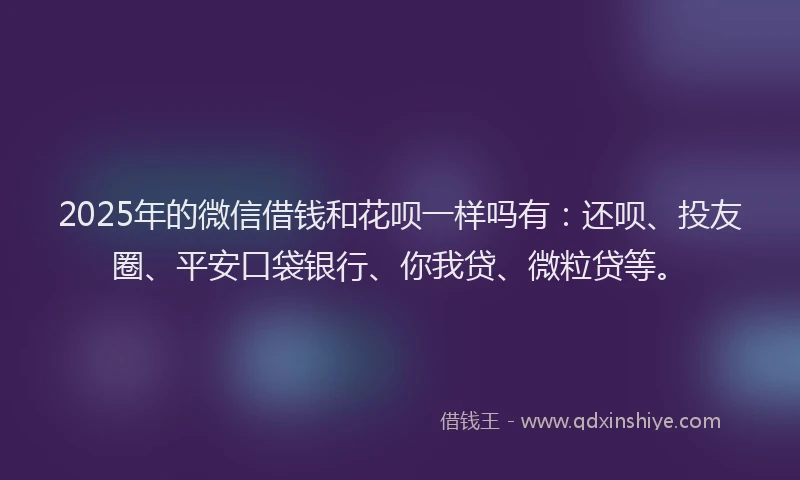 2025年的微信借钱和花呗一样吗有：还呗、投友圈、平安口袋银行、你我贷、微粒贷等。