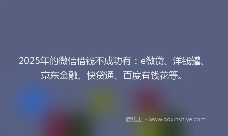 2025年的微信借钱不成功有：e微贷、洋钱罐、京东金融、快贷通、百度有钱花等。