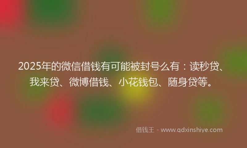 2025年的微信借钱有可能被封号么有：读秒贷、我来贷、微博借钱、小花钱包、随身贷等。