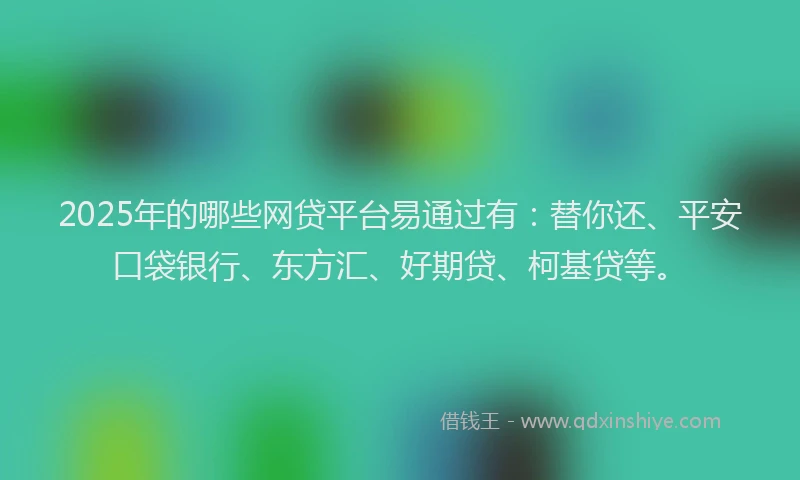 2025年的哪些网贷平台易通过有：替你还、平安口袋银行、东方汇、好期贷、柯基贷等。