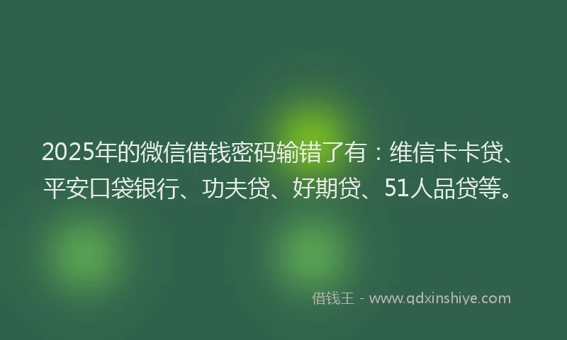 2025年的微信借钱密码输错了有：维信卡卡贷、平安口袋银行、功夫贷、好期贷、51人品贷等。