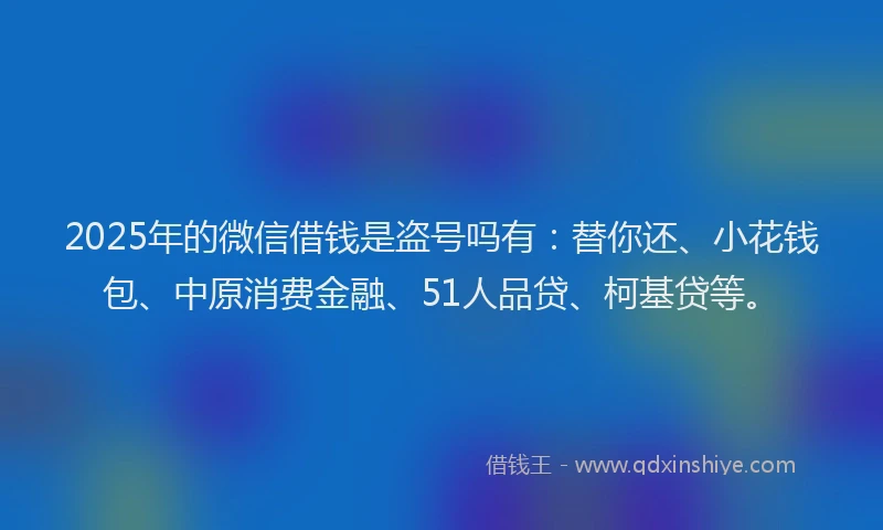 2025年的微信借钱是盗号吗有：替你还、小花钱包、中原消费金融、51人品贷、柯基贷等。