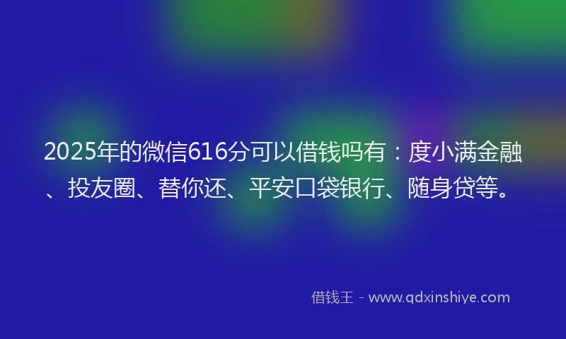 2025年的微信616分可以借钱吗有：度小满金融、投友圈、替你还、平安口袋银行、随身贷等。