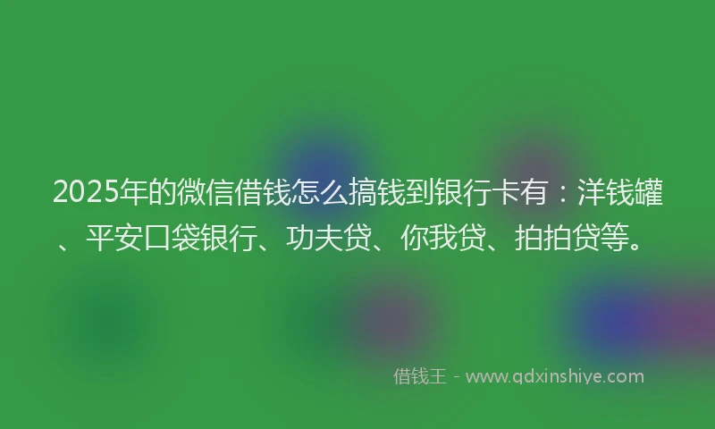 2025年的微信借钱怎么搞钱到银行卡有：洋钱罐、平安口袋银行、功夫贷、你我贷、拍拍贷等。