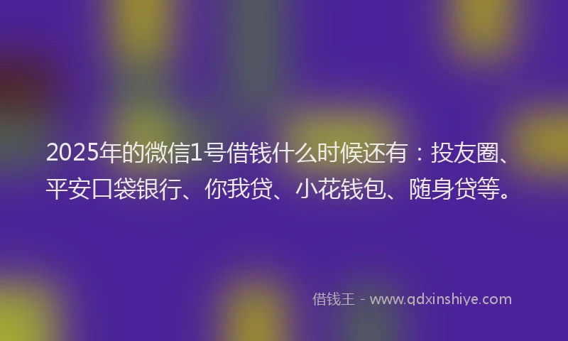 2025年的微信1号借钱什么时候还有：投友圈、平安口袋银行、你我贷、小花钱包、随身贷等。