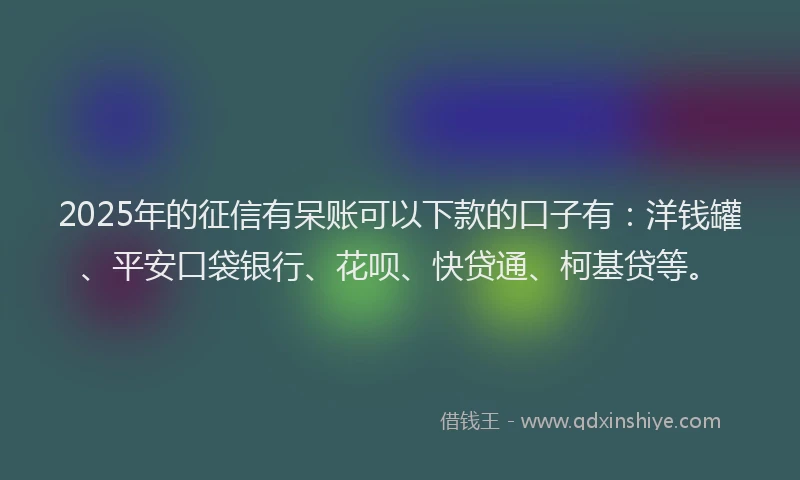2025年的征信有呆账可以下款的口子有：洋钱罐、平安口袋银行、花呗、快贷通、柯基贷等。