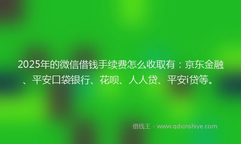 2025年的微信借钱手续费怎么收取有：京东金融、平安口袋银行、花呗、人人贷、平安i贷等。