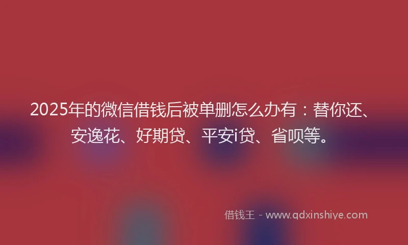 2025年的微信借钱后被单删怎么办有：替你还、安逸花、好期贷、平安i贷、省呗等。